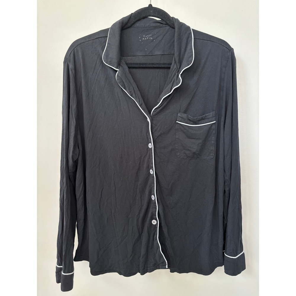 Cozy Earth Black Bamboo Pajama Set Long Sleeve Button Down Pants Women Large